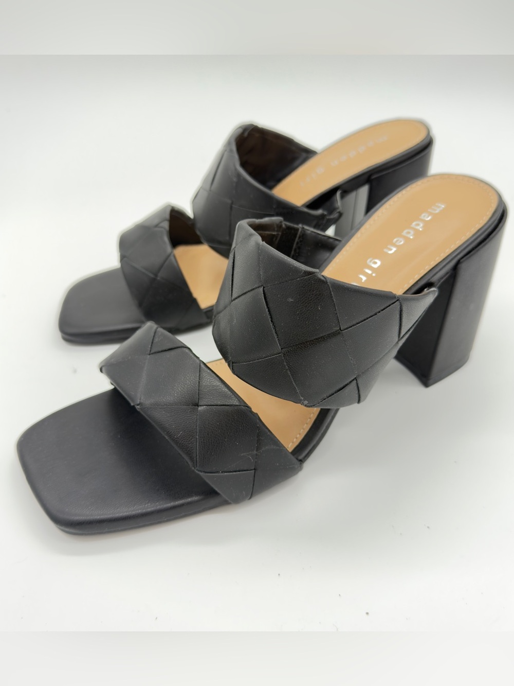 Madden Girl Black Quilted Double-Band Block Heel Mules